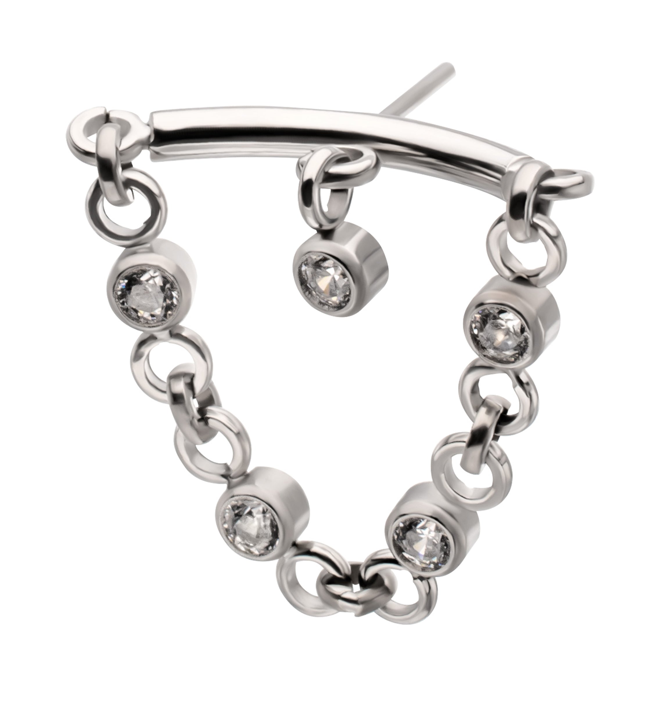Hidden Curved Bar Floating CZ Dangle Chain Titanium Threadless Top