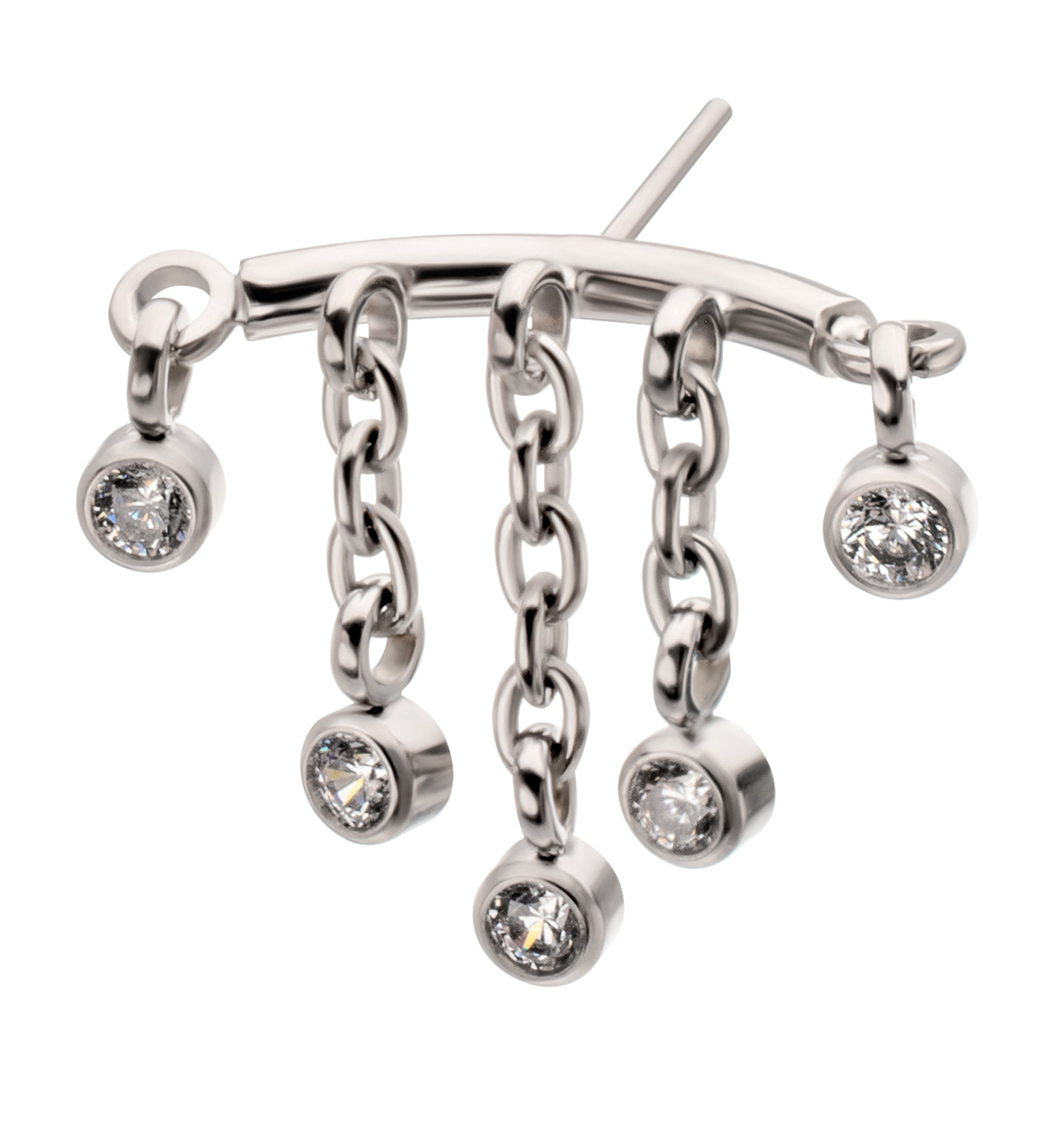 Hidden Curved Bar Multi Clear CZ Dangle Chain Titanium Threadless Top
