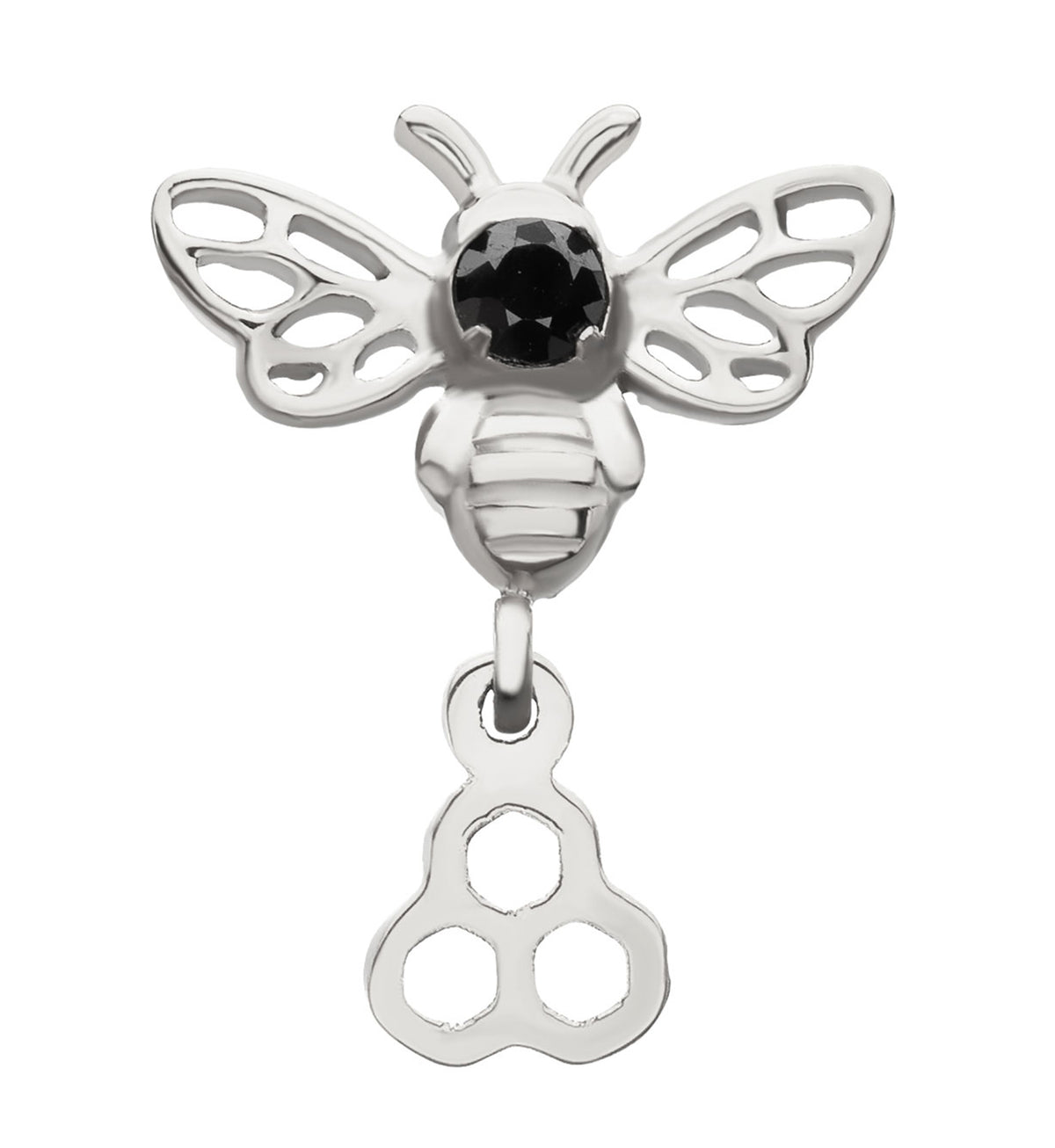 Honeycomb Bee Black CZ Dangle Titanium Threadless Top