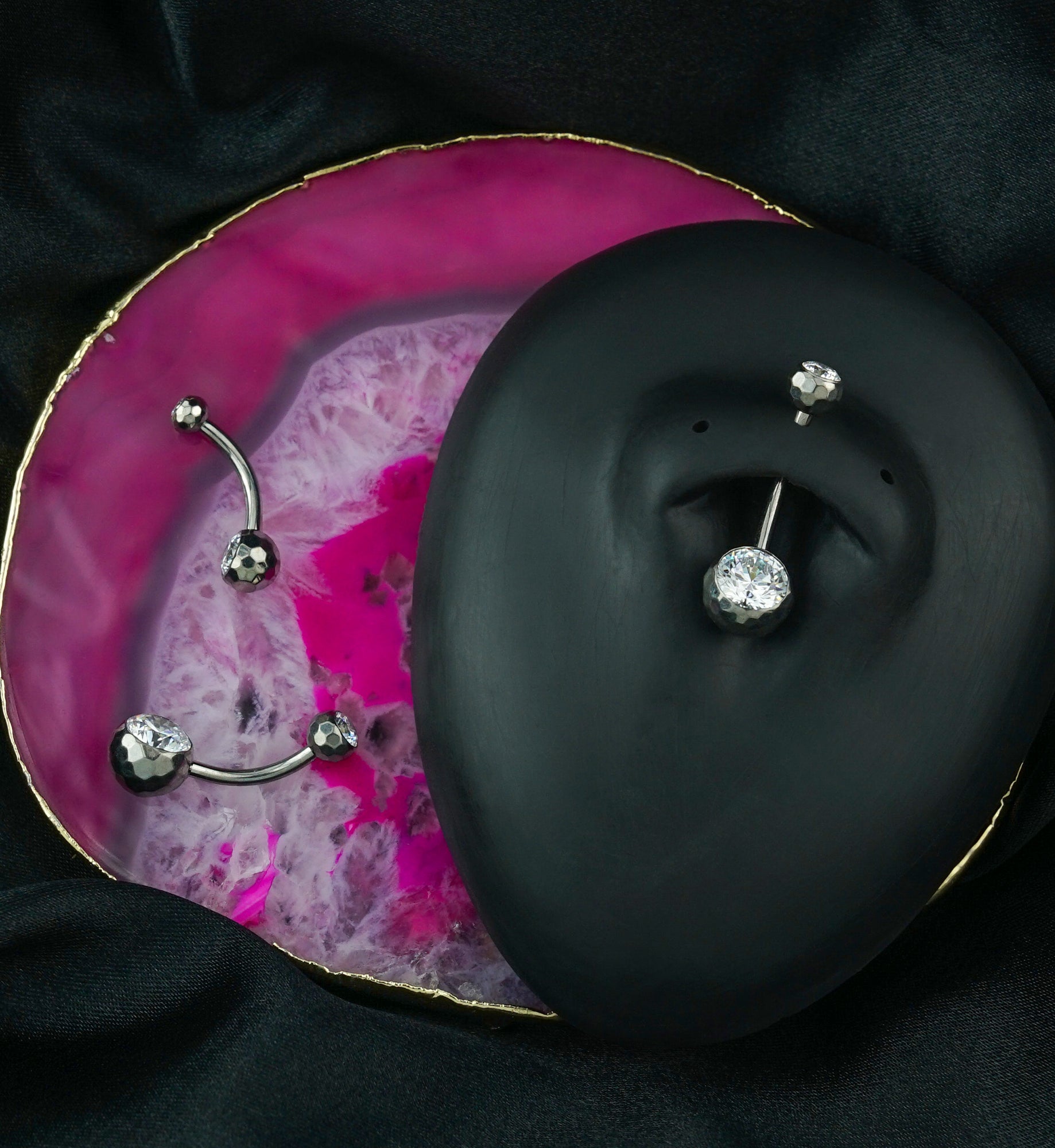 Honeycomb Faceted Clear CZ Titanium Belly Button Ring