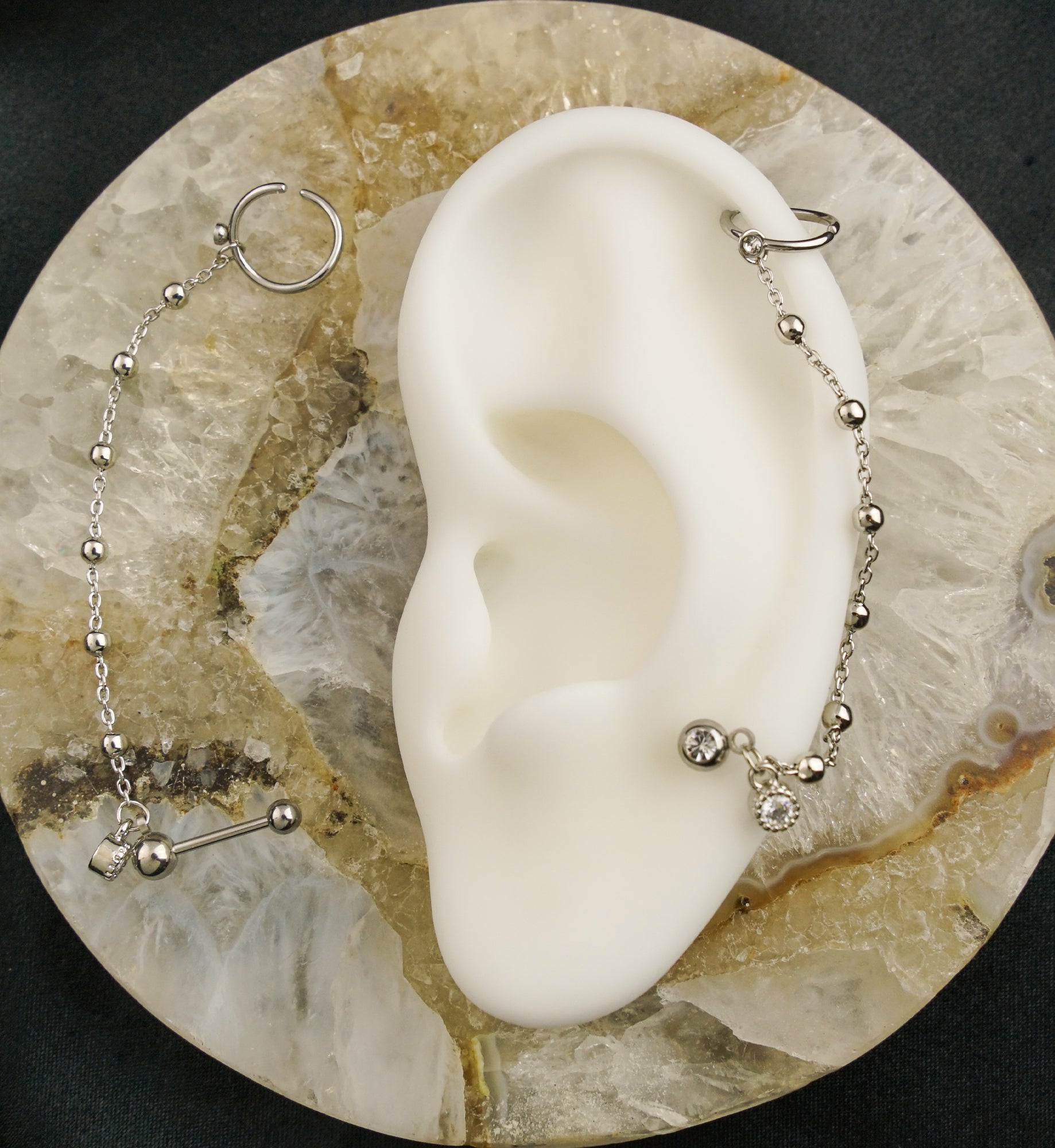 Hoop/Barbell Clear CZ Stainless Steel Ball Piercing Chain