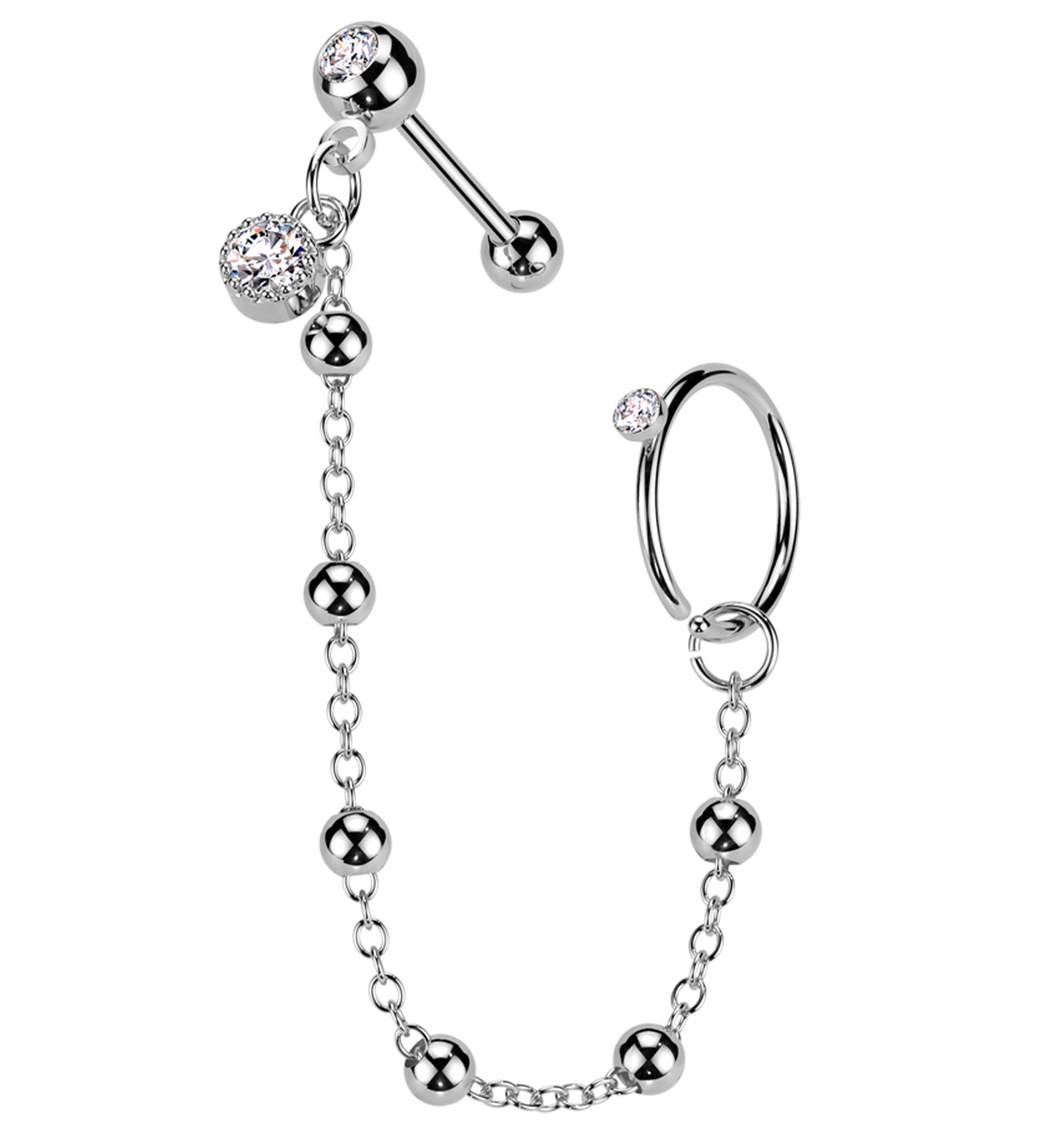 Hoop/Barbell Clear CZ Stainless Steel Ball Piercing Chain