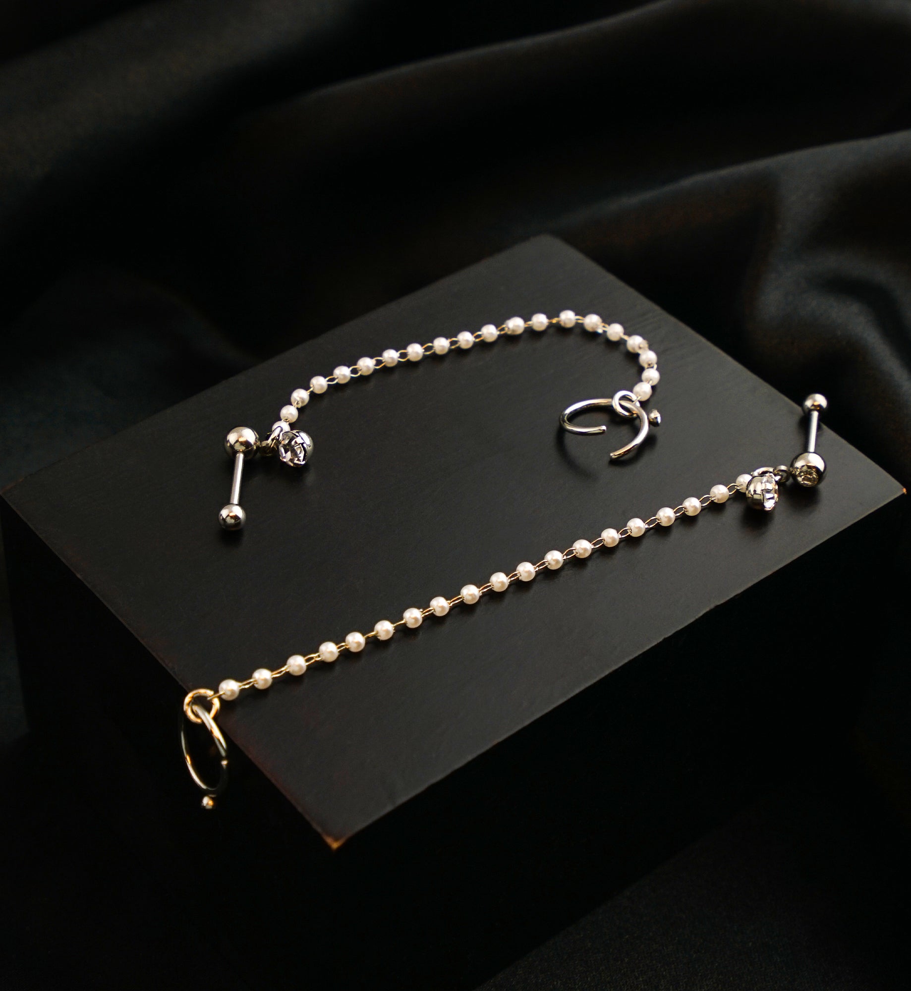 Hoop/Barbell Clear CZ Stainless Steel Mini Pearl Piercing Chain