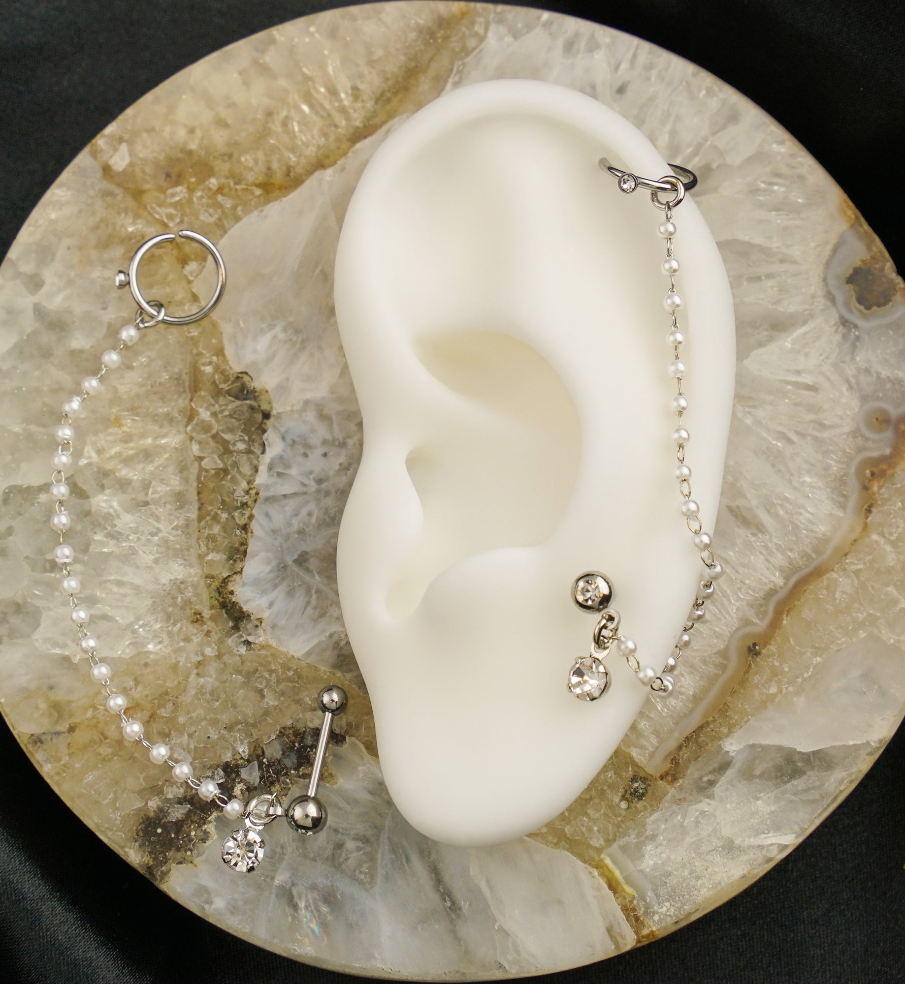 Hoop/Barbell Clear CZ Stainless Steel Mini Pearl Piercing Chain