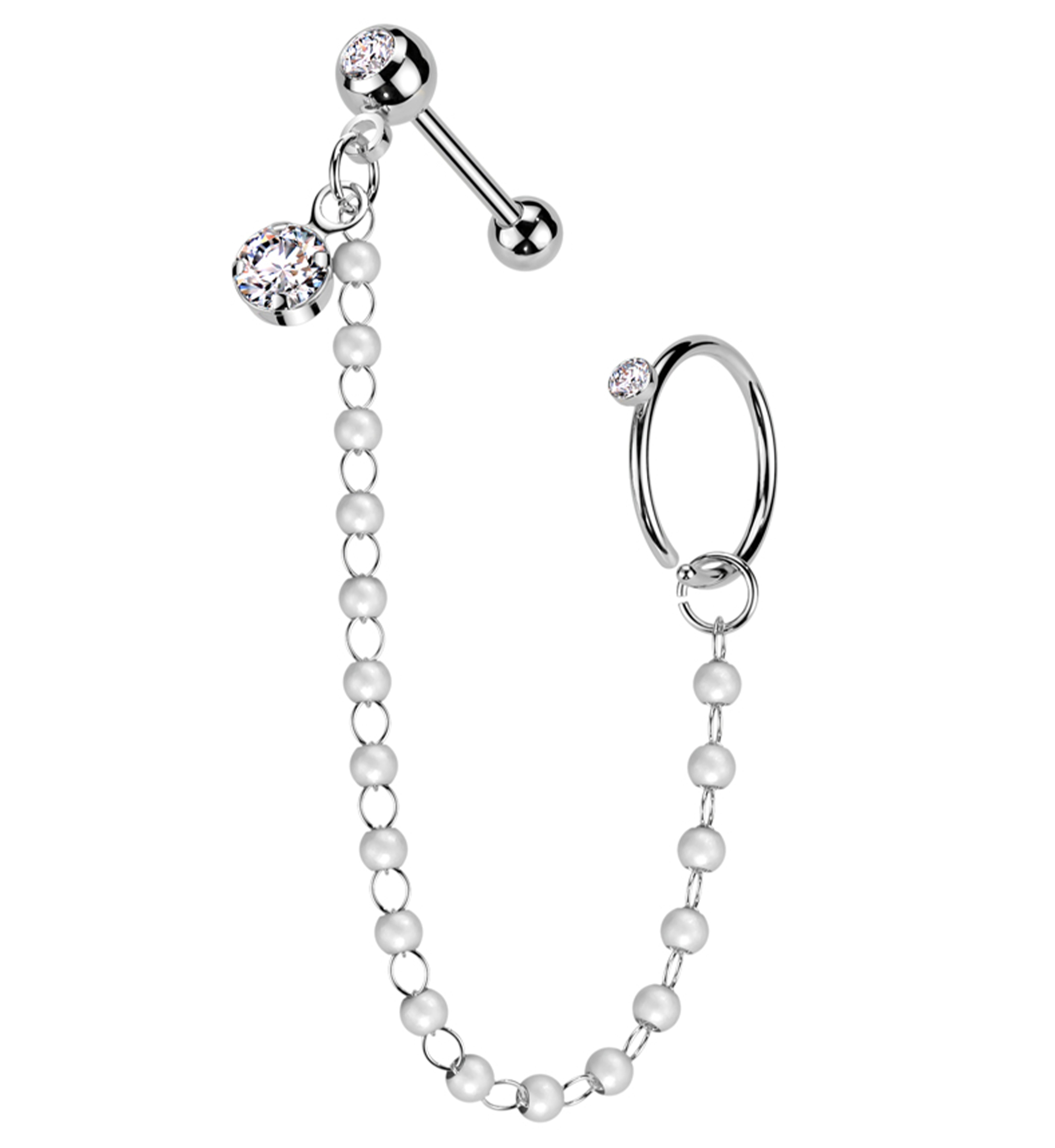 Hoop/Barbell Clear CZ Stainless Steel Mini Pearl Piercing Chain