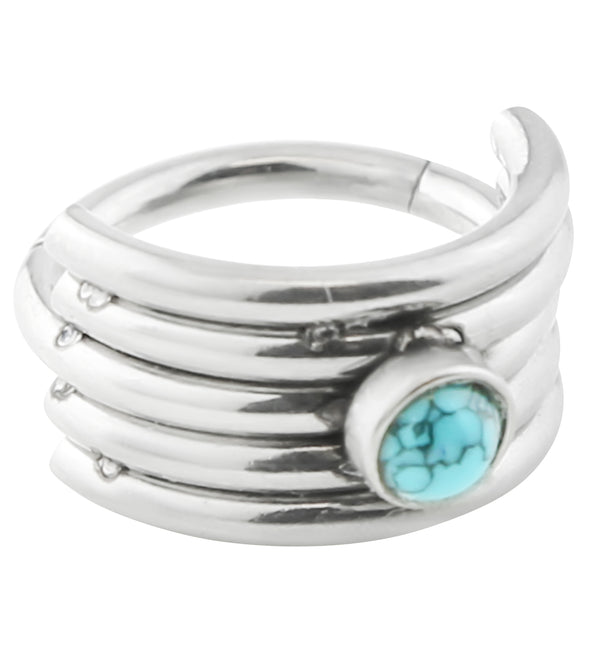 Howlite Turquoise Stacked Stainless Steel Hinged Cuff Segment Ring