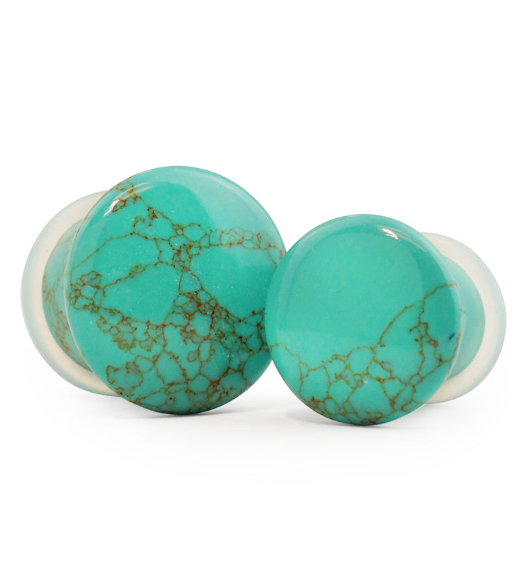 Single Flare Howlite Stone Plugs - 0g - 8mm - Sold As a Pair