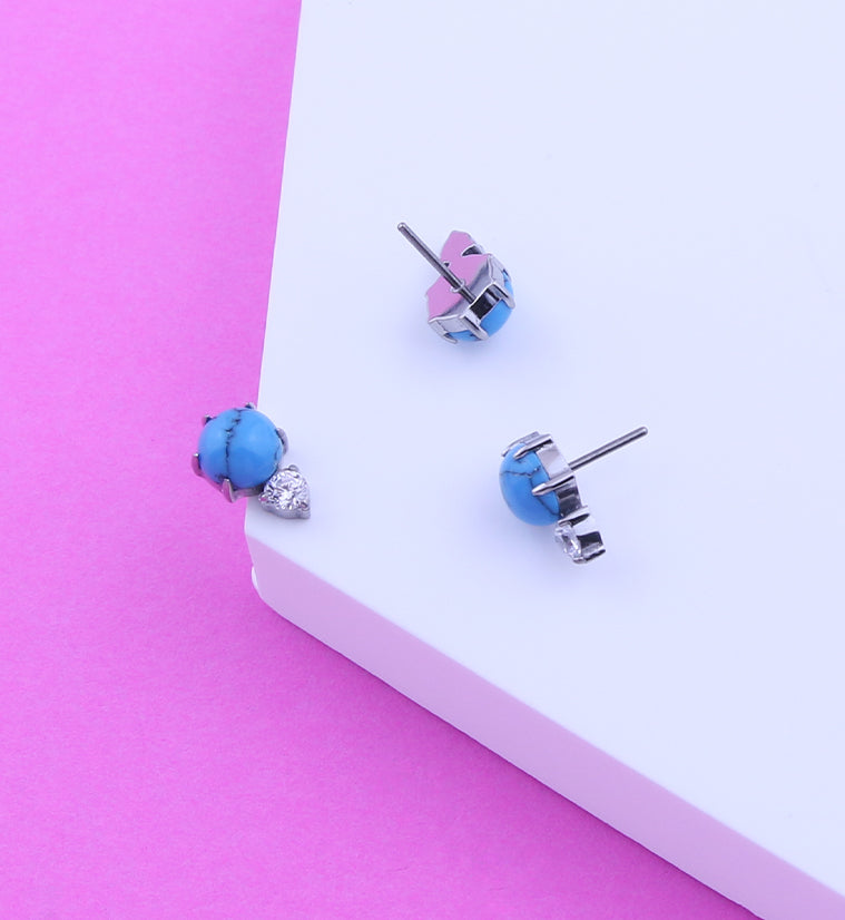 Howlite Turquoise Stone Drop Clear CZ Titanium Threadless Top