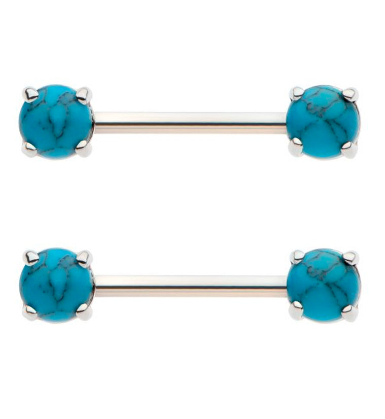 Howlite Turquoise Stone Prong Stainless Steel Nipple Barbell
