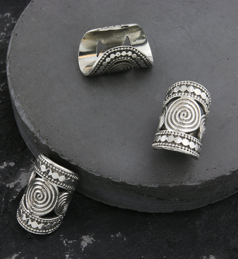 Hypnotic Swirl White Brass Dreadlock Bead