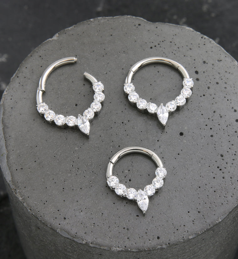 Icicle Clear CZ Titanium Hinged Segment Ring