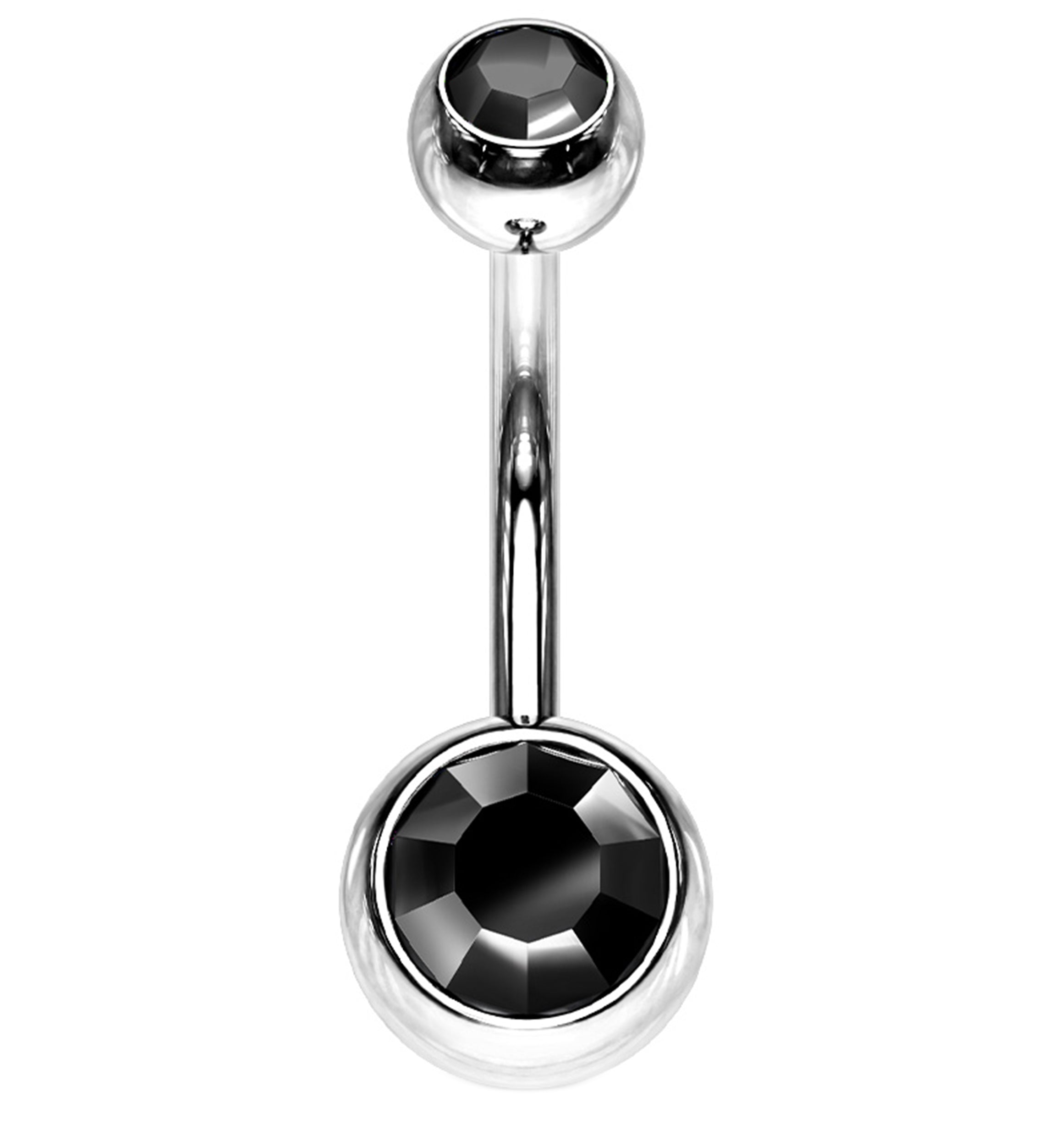 Internally Threaded Bezel Black CZ Belly Button Ring