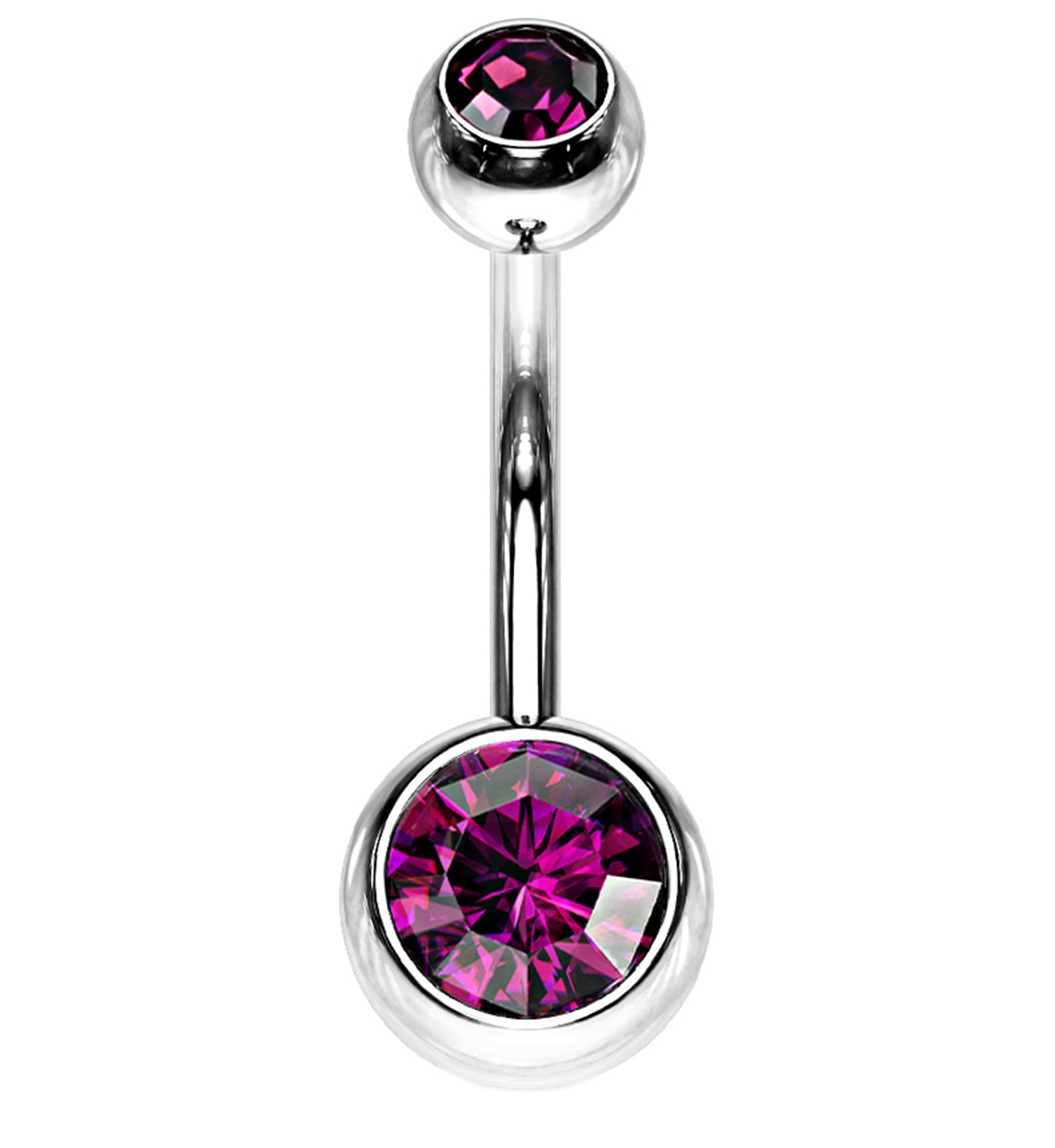 Internally Threaded Bezel Purple CZ Belly Button Ring