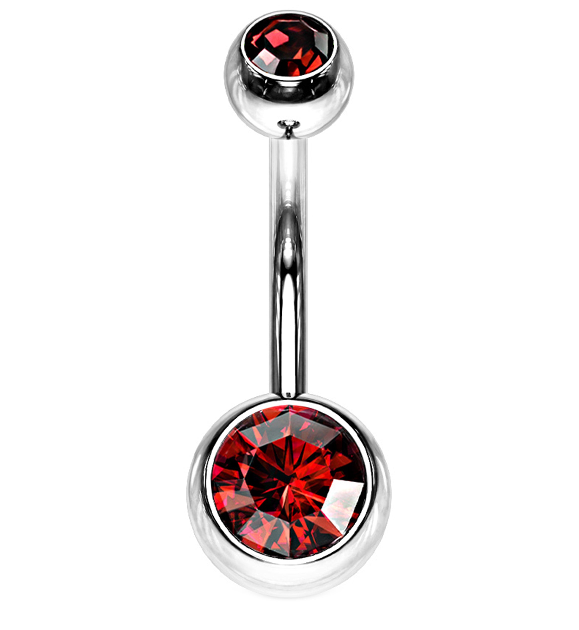 Internally Threaded Bezel Red CZ Belly Button Ring