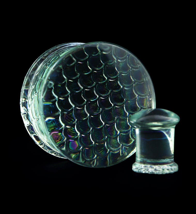 Iridescent Mermaid Glass Double Flare Plugs