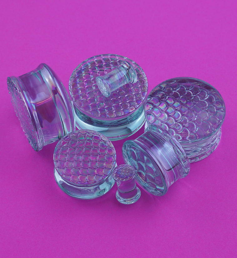 Iridescent Mermaid Glass Double Flare Plugs