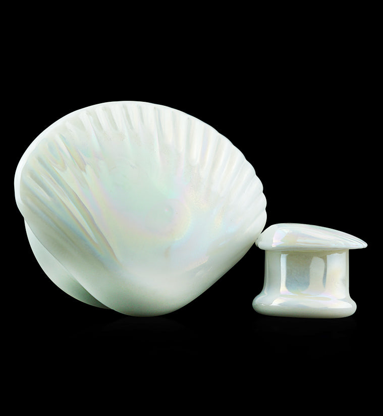 Iridescent Seashell Glass Double Flare Plugs