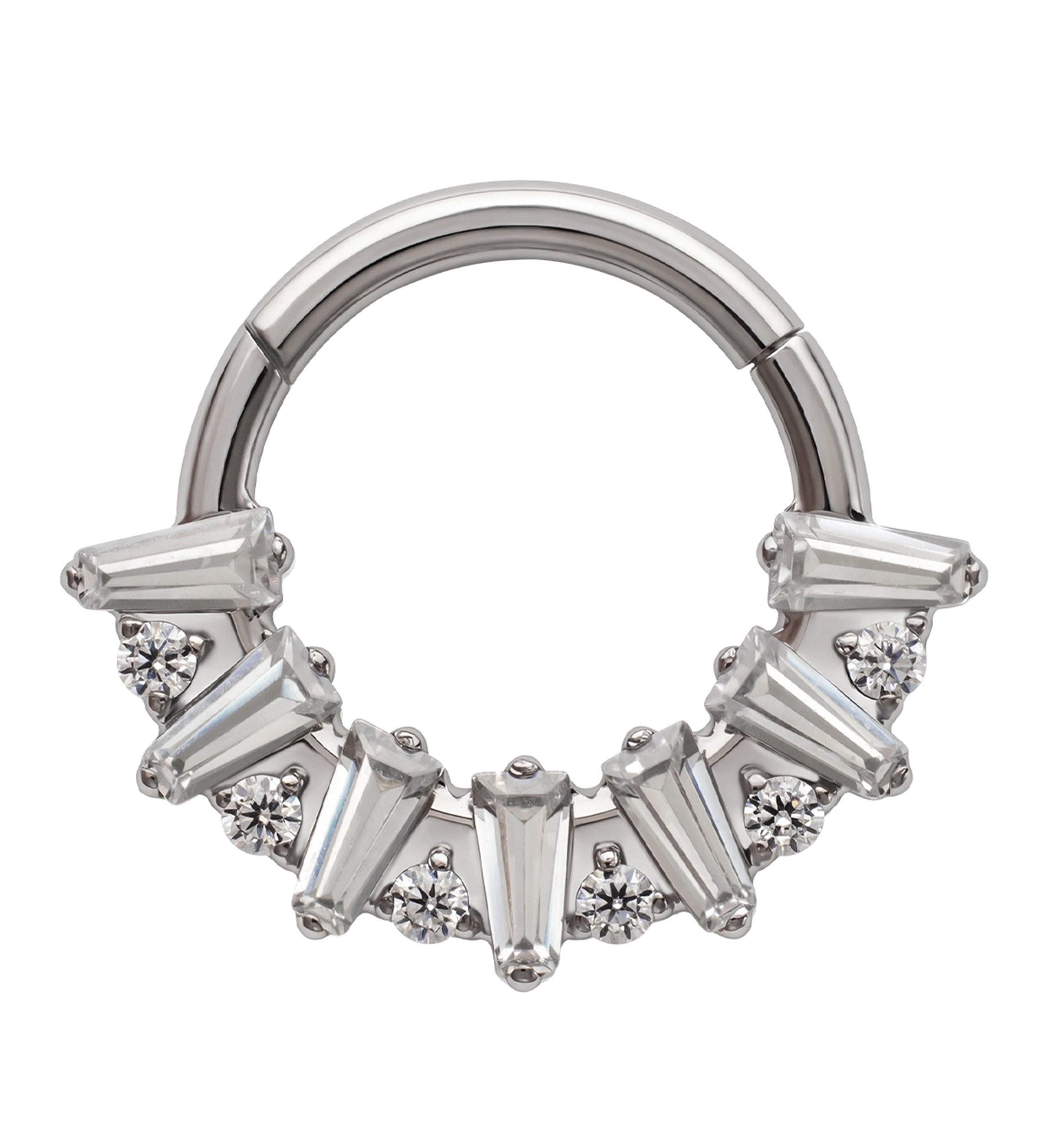 Jagged Clear CZ Titanium Hinged Segment Ring