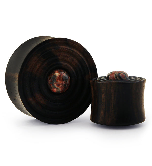 Ecliptic Areng Wood Plugs With Leopard Jasper Stone Inlay