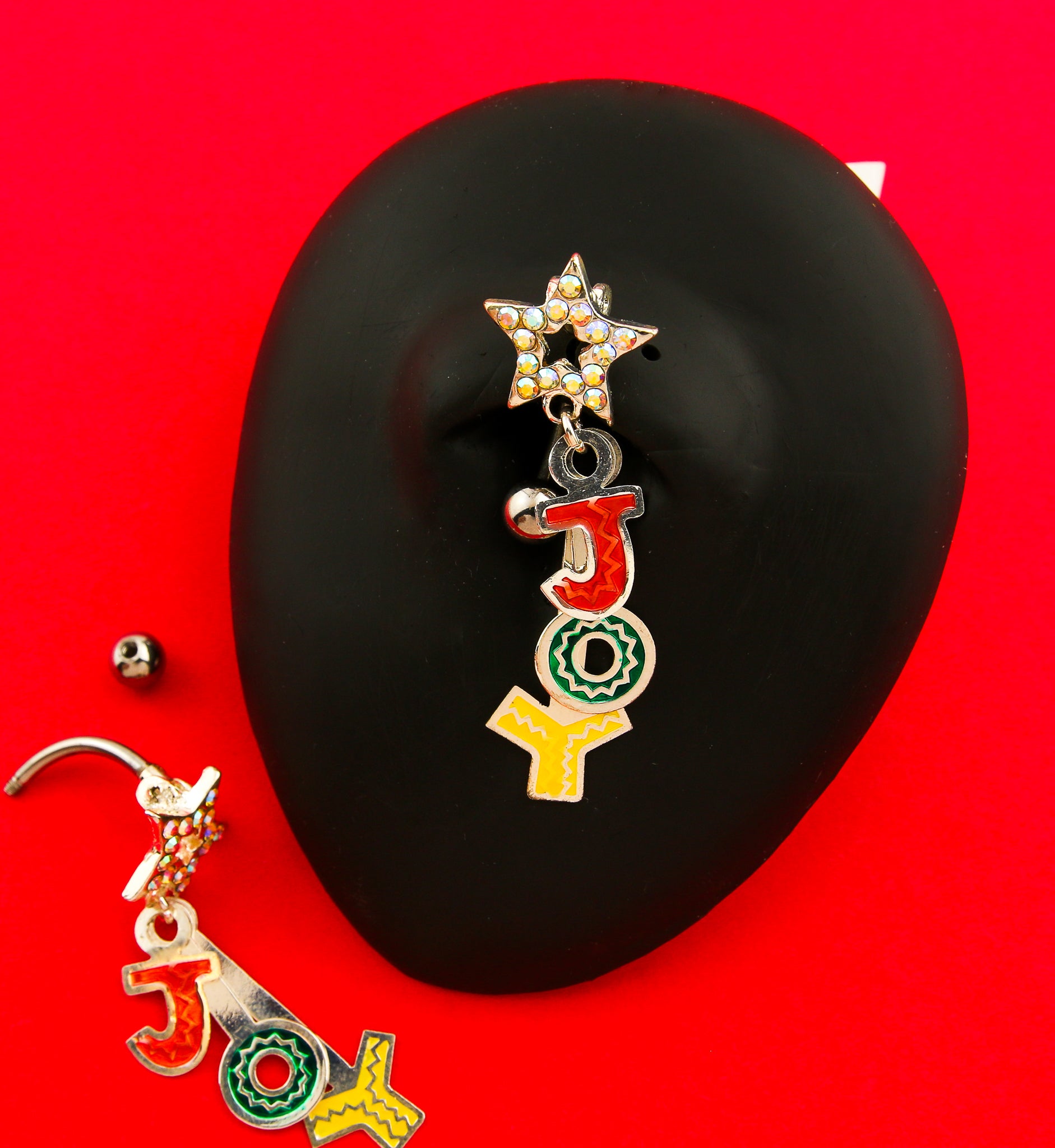 Joy Dangle Rainbow Aurora CZ Stainless Steel Belly Button Ring