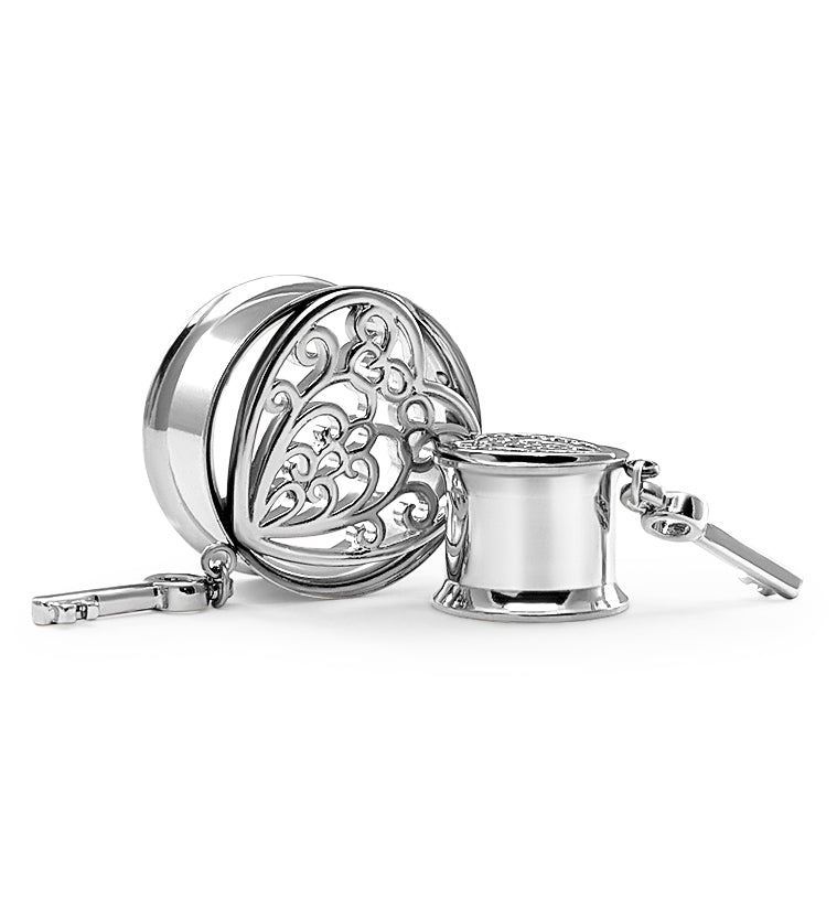 Key To My Heart Dangle Stainless Steel Double Flare Tunnel Plugs