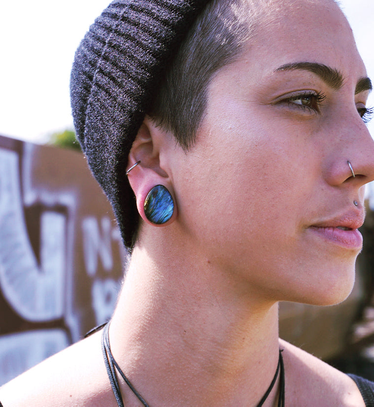 Labradorite Stone Teardrop Plugs