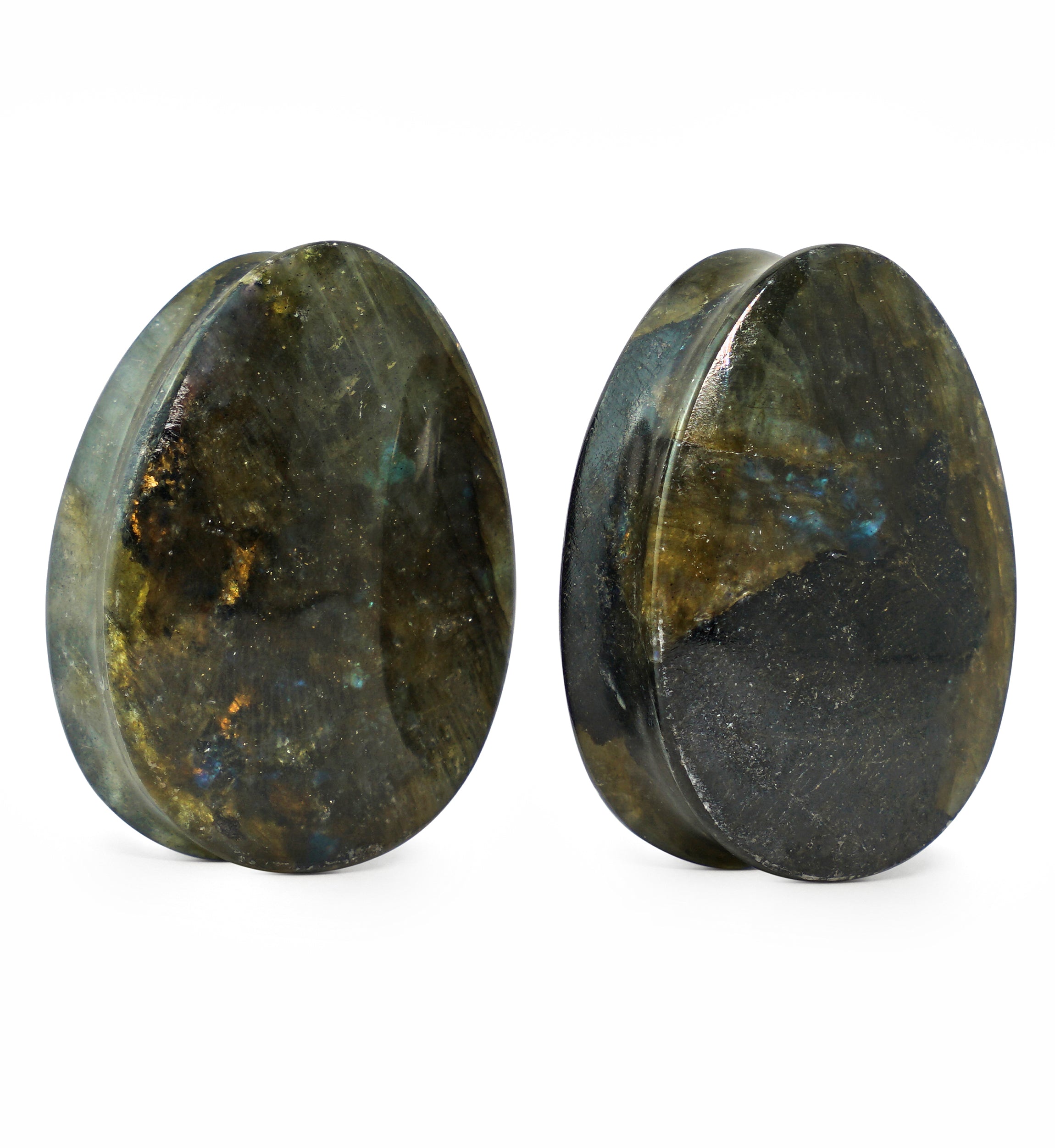 Labradorite Teardrop Stone Plugs 1 & 1/8" (28mm) Version 2