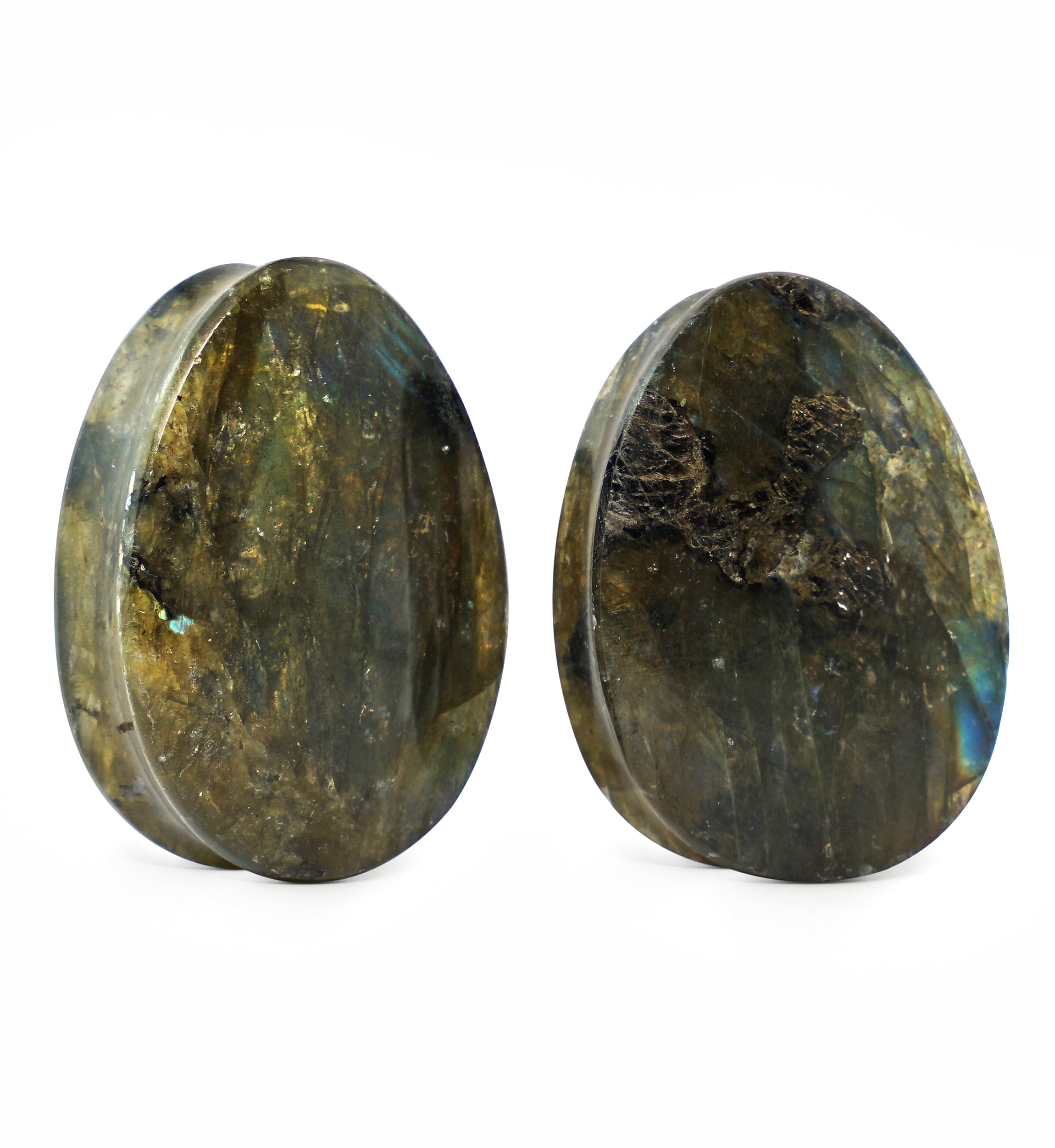 Labradorite Teardrop Stone Plugs 1 & 1/8" (28mm) Version 3