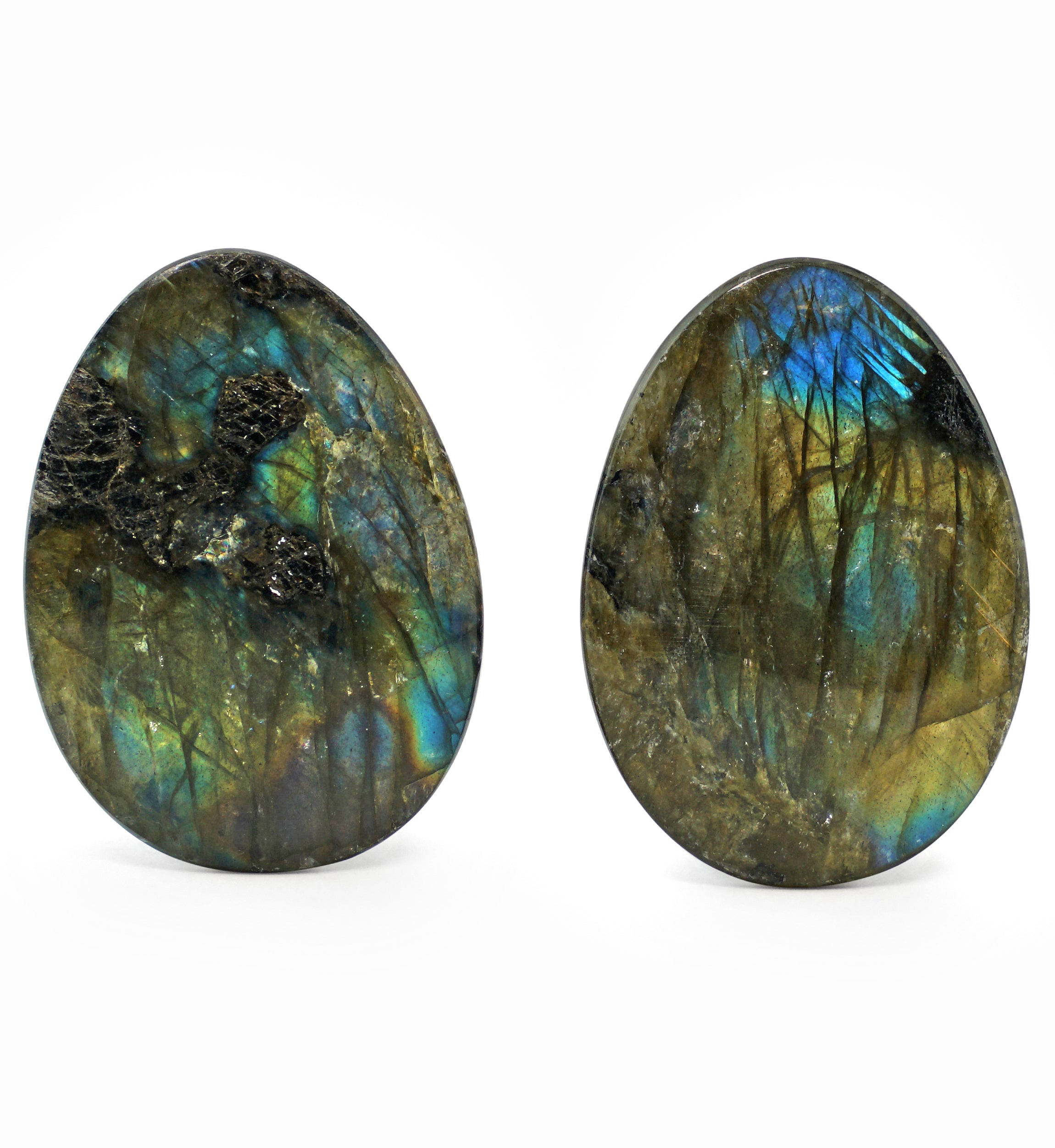Labradorite Teardrop Stone Plugs 1 & 1/8" (28mm) Version 3