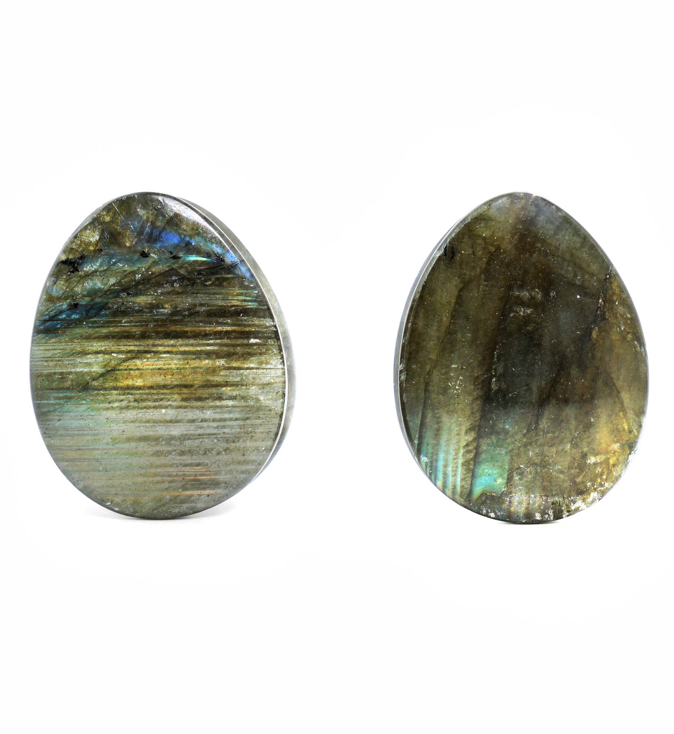 Labradorite Teardrop Stone Plugs 3/4" (19mm) Version 3