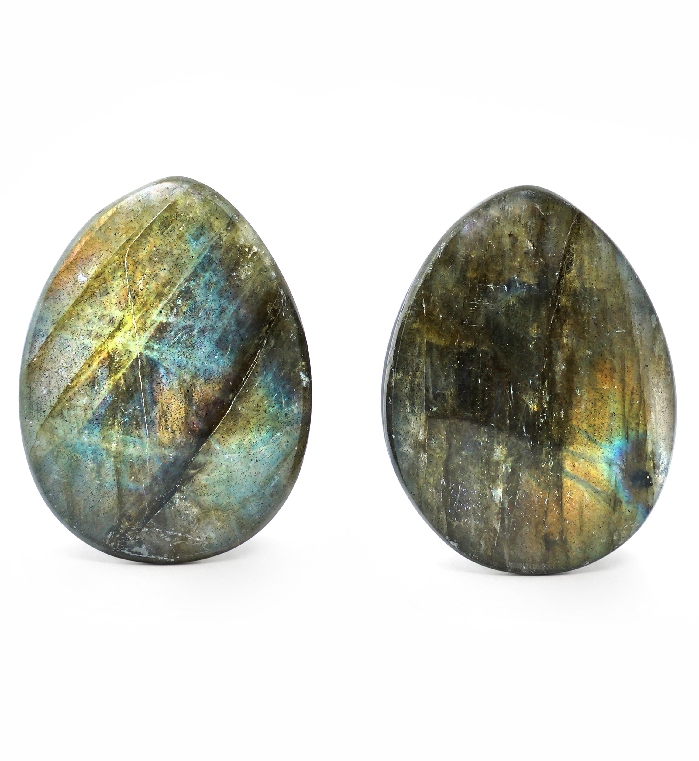 Labradorite Teardrop Stone Plugs 3/4" (19mm) Version 7