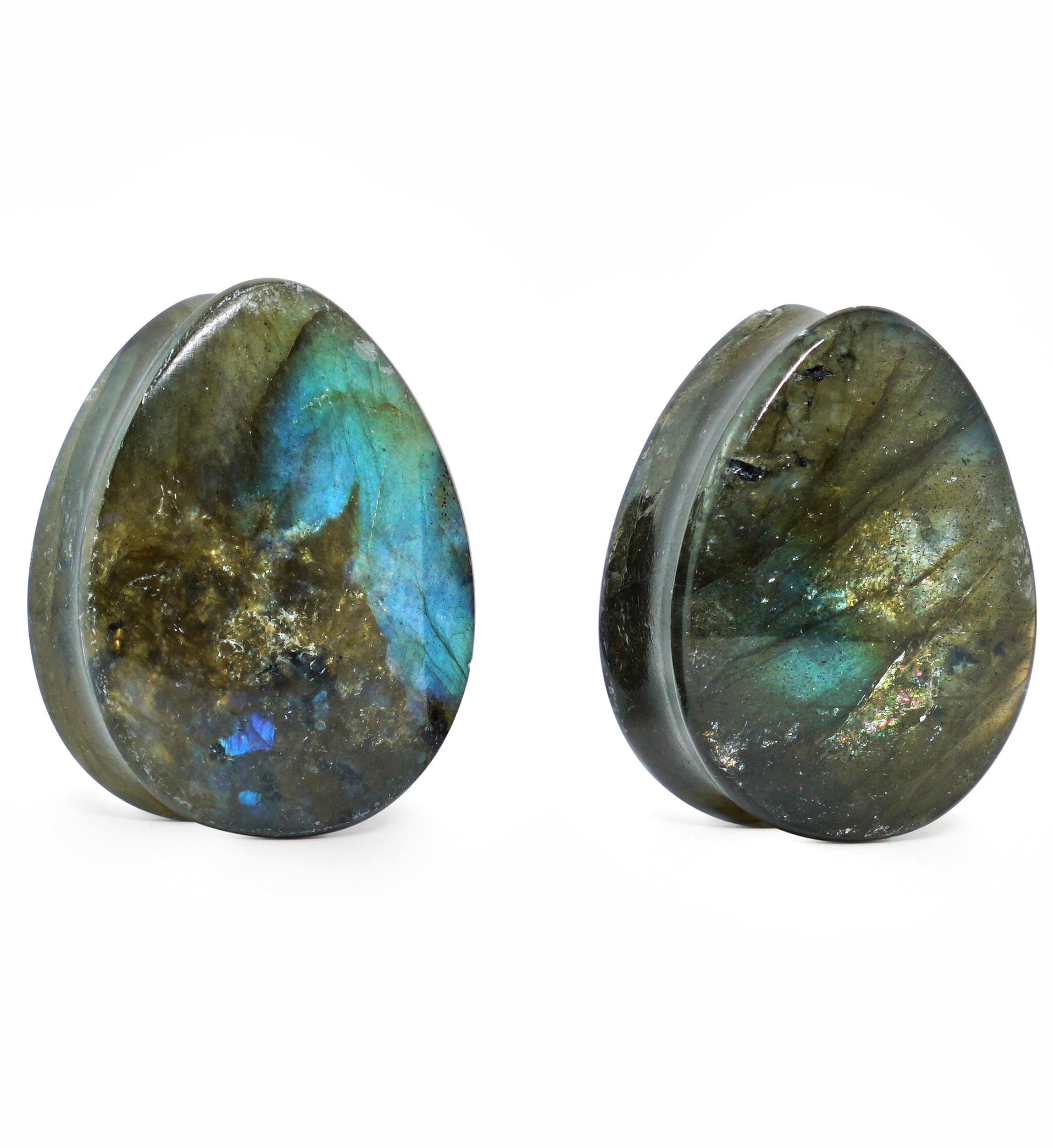 Labradorite Teardrop Stone Plugs 3/4" (19mm) Version 8