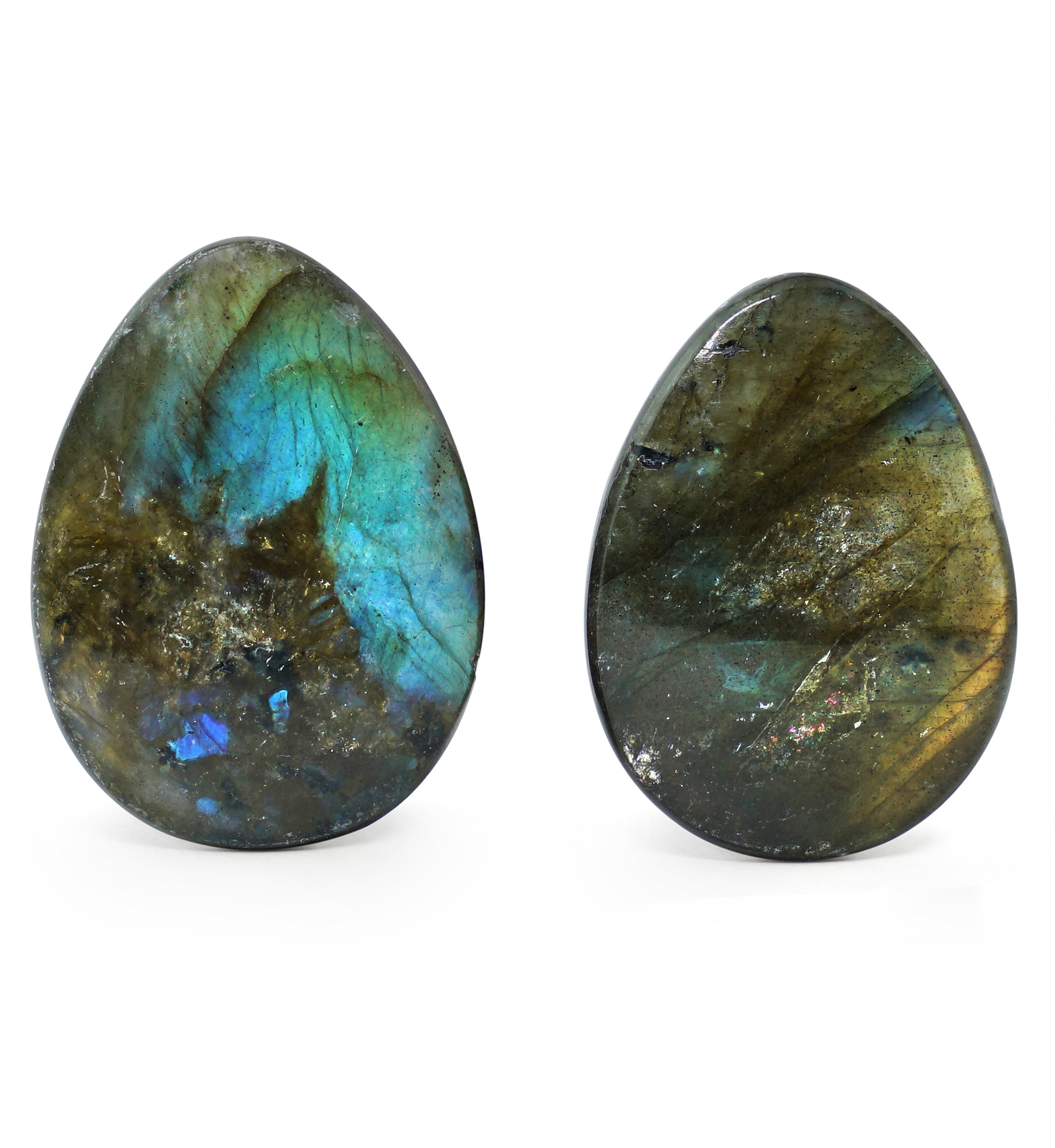 Labradorite Teardrop Stone Plugs 3/4" (19mm) Version 8