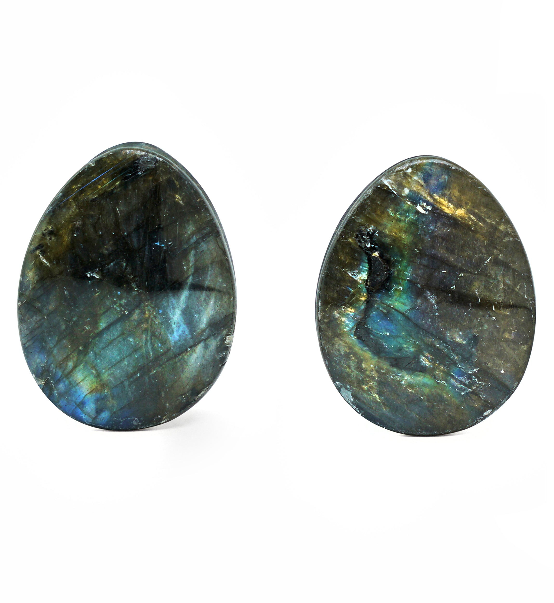 Labradorite Teardrop Stone Plugs 7/8" (22mm) Version 1