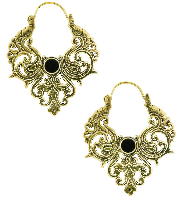 Lacey Onyx Brass Earrings