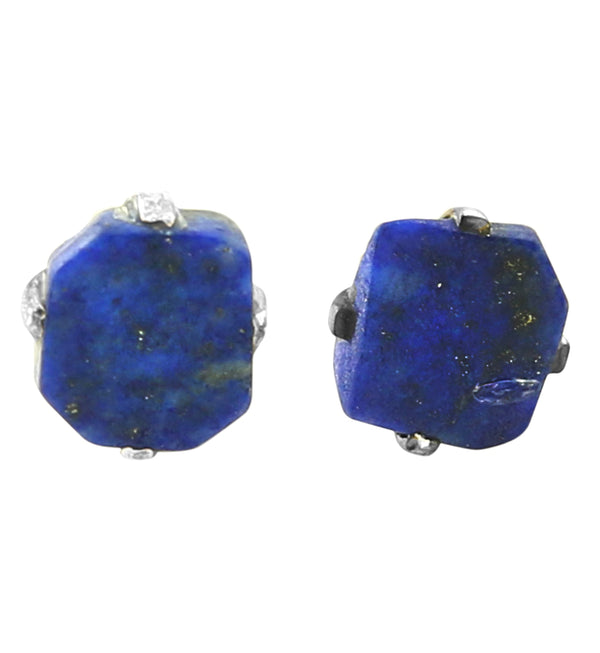 Lapis Lazuli Stone Prong Set Sterling Silver Earrings
