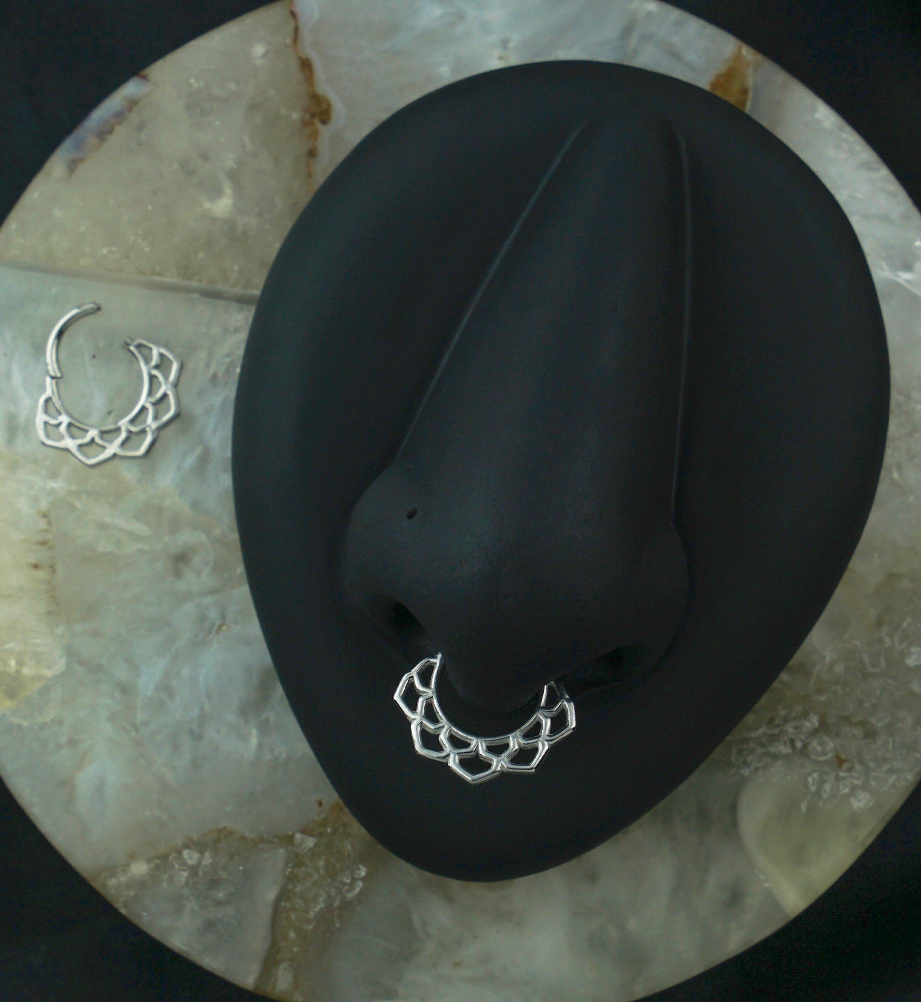 Lattice Lotus Flower Stainless Steel Hinged Segment Ring