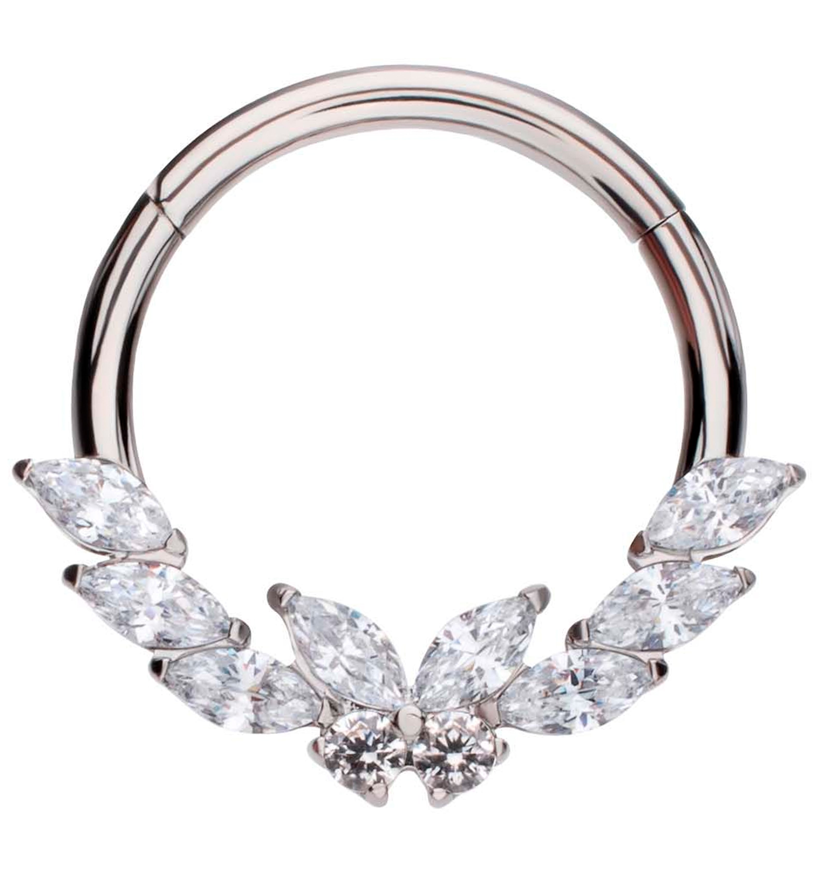 Laurel Butterfly Clear CZ Titanium Hinged Segment Ring