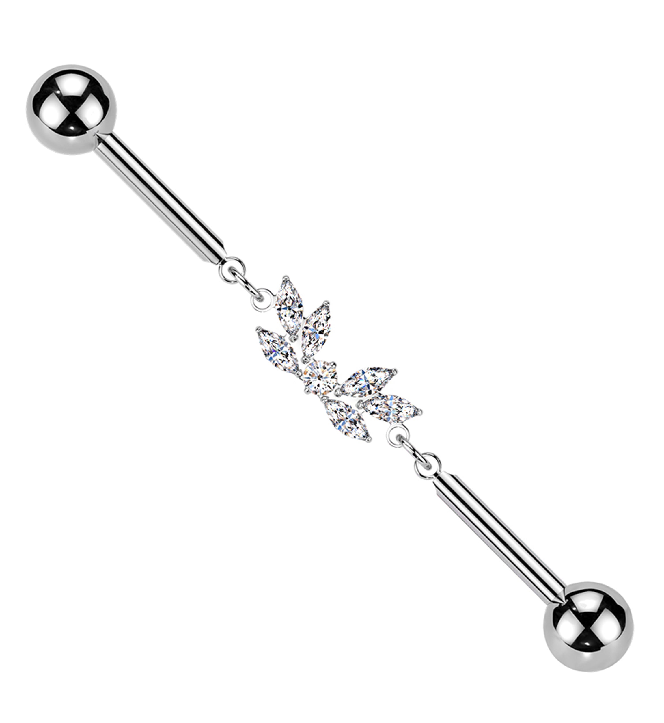 Laurel Dangle Clear CZ Internally Threaded Titanium Industrial Barbell