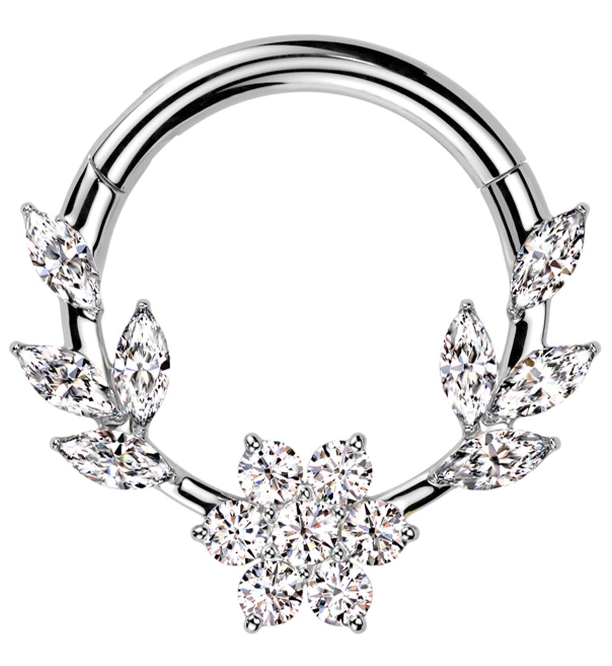16G Hinged Segment Septum Ring – 316L Surgical Steel With Flush Set CZ – Front Facing, 20G Option