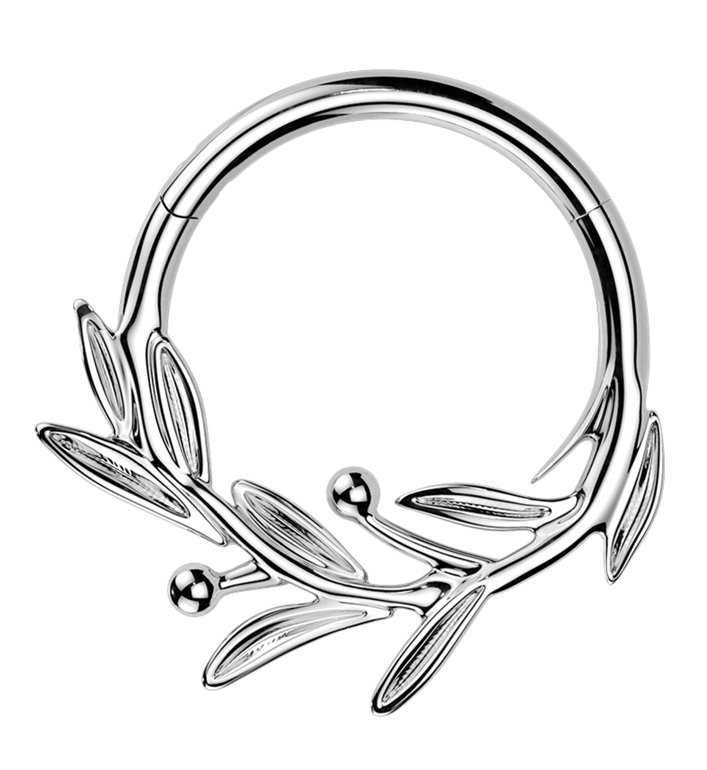 Laurel Olive Leaf Titanium Hinged Segment Ring