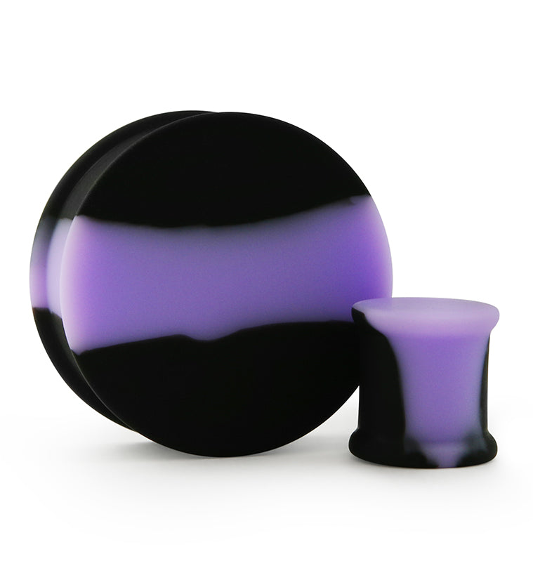 Lavender And Black Double Flare Silicone Plugs