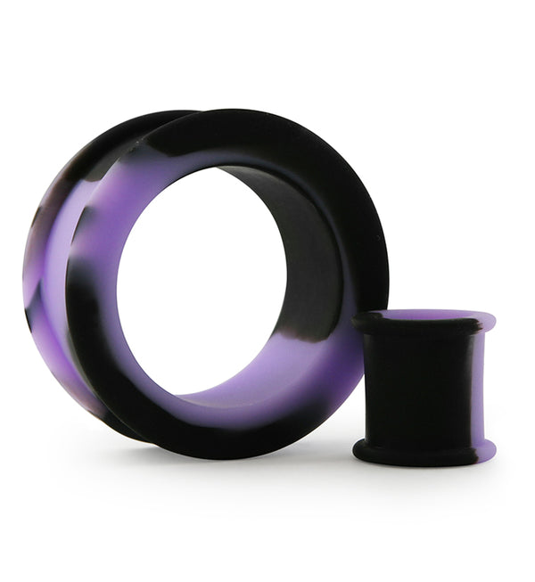 Lavender And Black Double Flare Silicone Tunnel Plugs