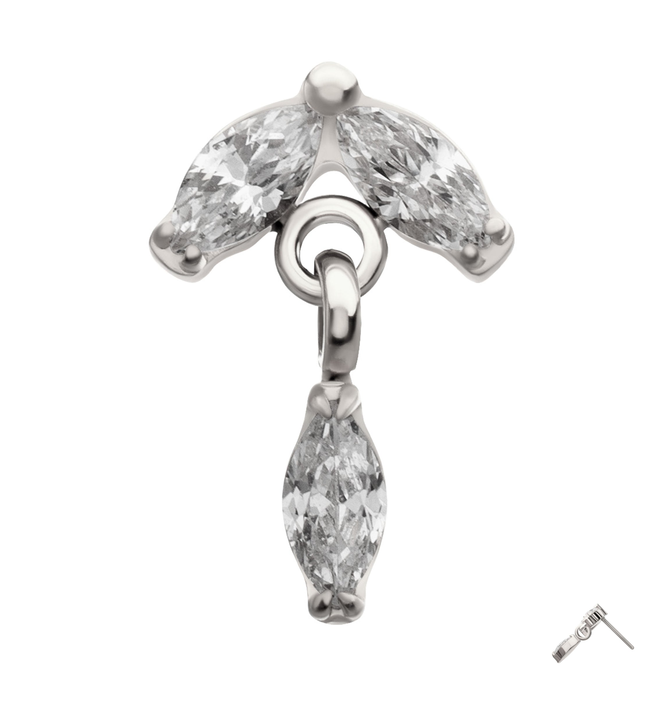 Leafdrop Clear CZ Hanging Gem Titanium Threadless Top