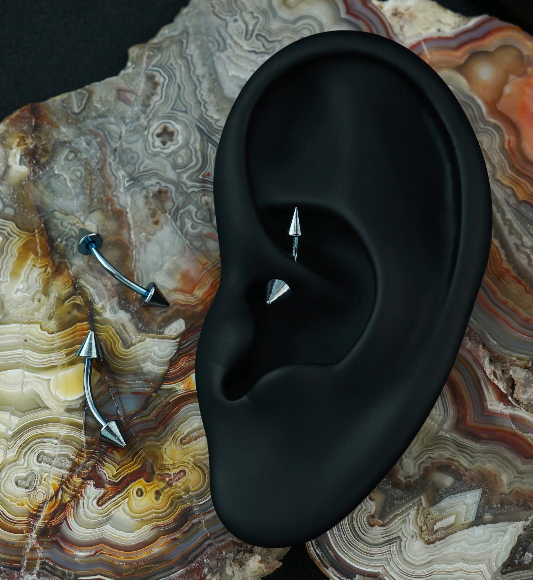 Light Blue PVD Spiked Curved Barbell