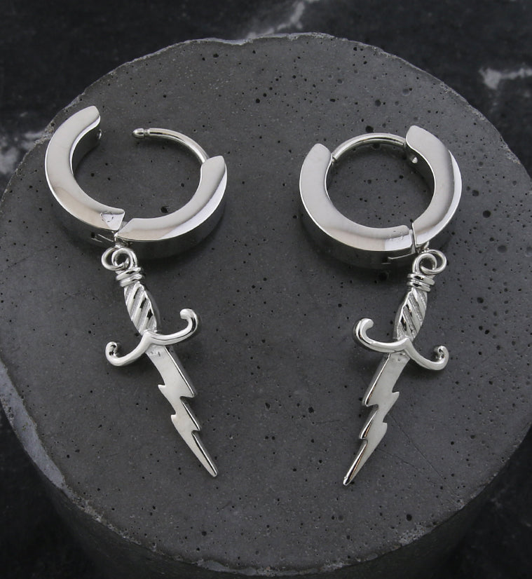 Lightning Dagger Stainless Steel Hoop Huggie Earrings