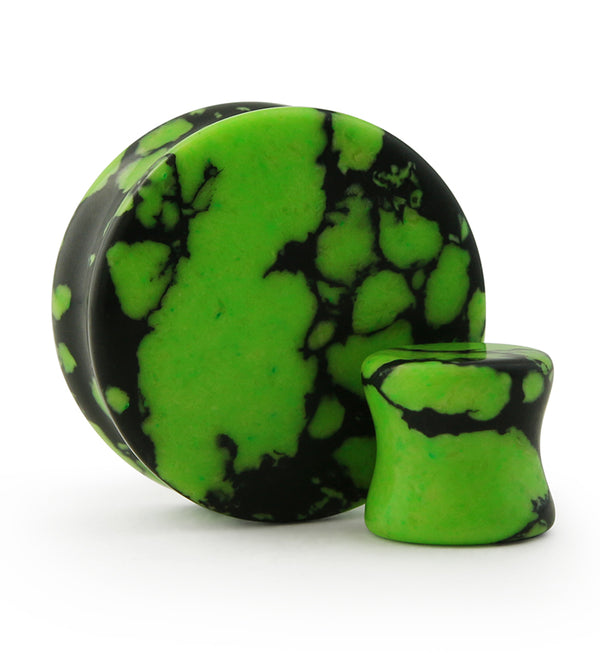 Lime Green And Black Howlite Stone Plugs