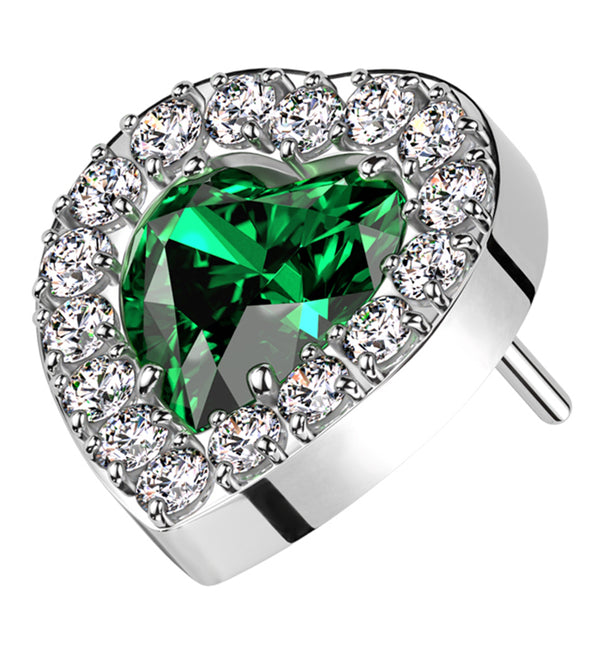 Lined Heart Emerald CZ Titanium Threadless Top