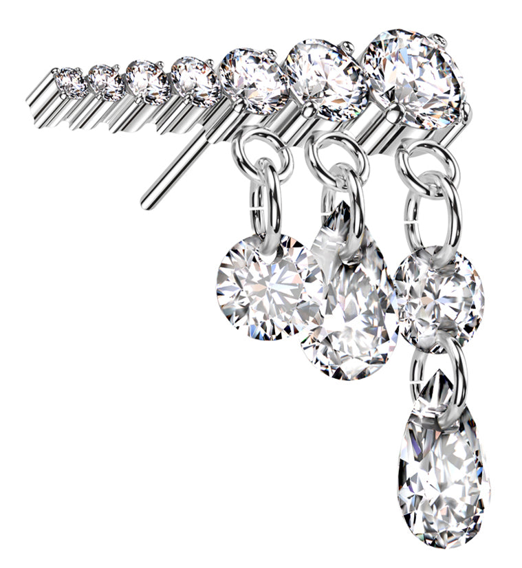 Long Descending Clear CZ Dangle Charms Titanium Threadless Top