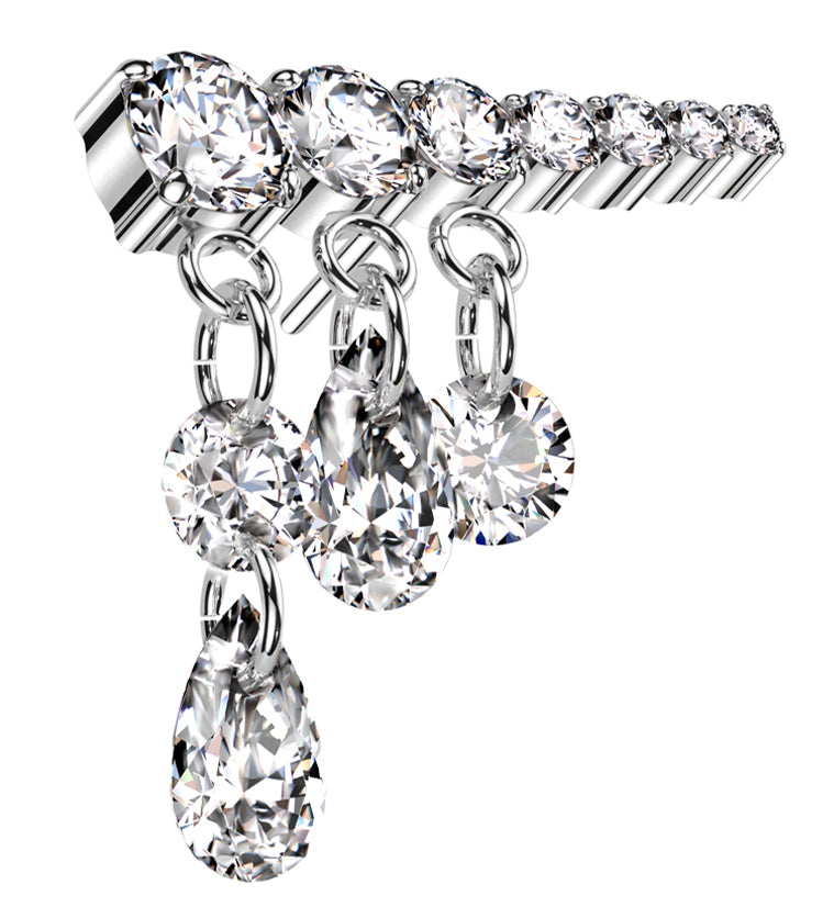 Long Descending Clear CZ Dangle Charms Titanium Threadless Top